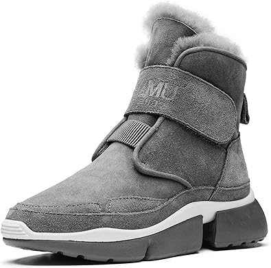 Amazon Au Mu ムートンブーツ レディース シープスキンブーツ ショートブーツ 毛皮ブーツ スノーブーツ ベルクロブーツ 防寒 レディースシューズ 靴 ボアブーツ 雪冬 マジックテープ オシャレ 脱ぎ履きやすい グレー22 5cm シューズ バッグ
