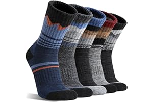 Sandsuced Merino Wool Hiking Warm Socks Thermal Winter Cozy Crew Socks with Cushioned Sole & Moisture Wicking 5 Pairs for Men