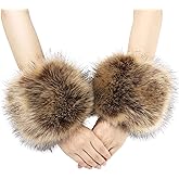 LA CARRIE Women's Leopard Print Faux Fur Wrist Cuffs,Winter Fox Furry Bands Arm Warmer