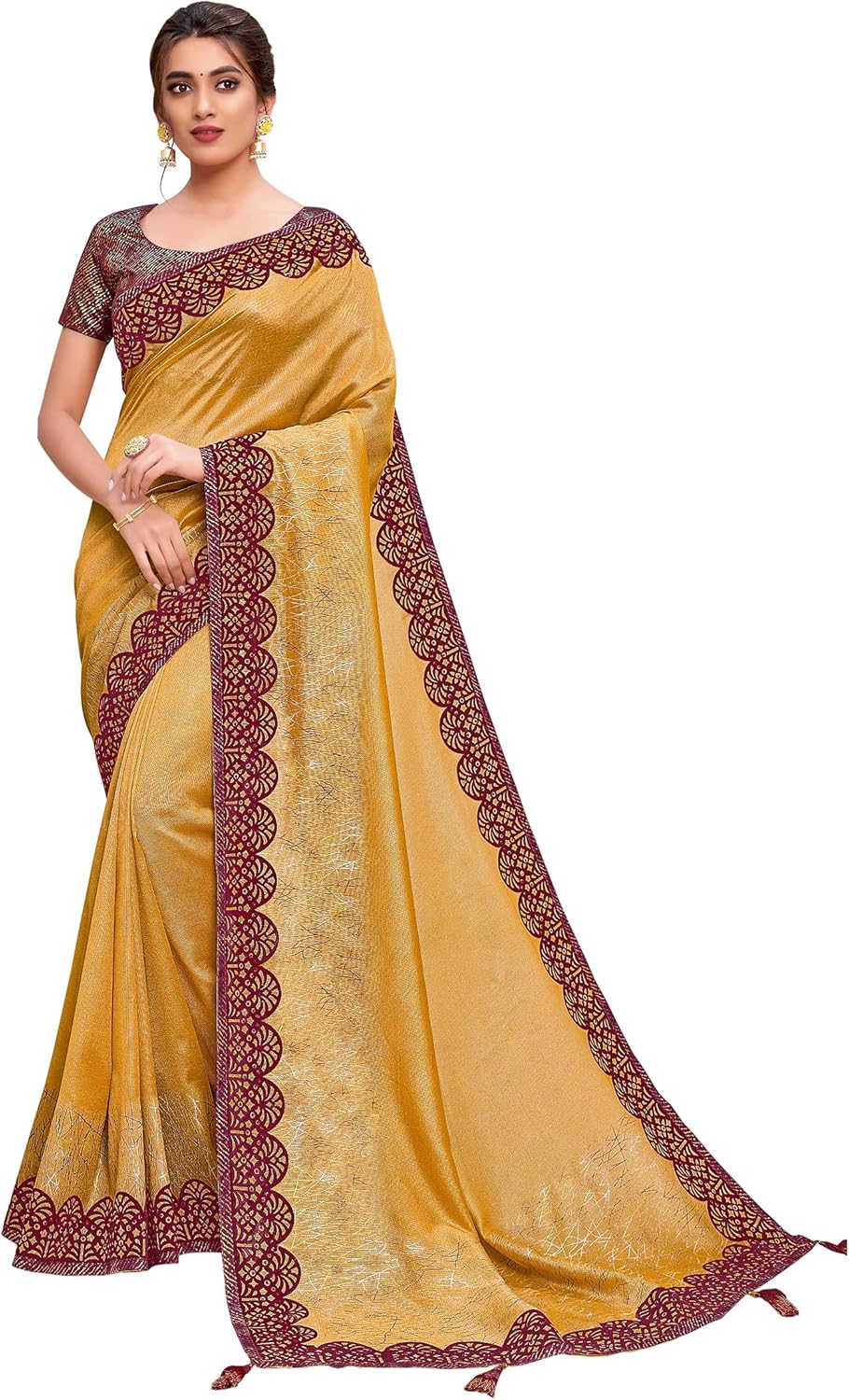 Indiano Matrimonio Cocktail Party Saree Giallo Seta Applique Donna Sari Camicetta 6037 Indiano Matrimonio Cocktail Party Saree Giallo Seta Applique Donna Sari Camicetta 6037