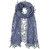 Cindy and Wendy Lightweight Soft Leaf Lace Fringes Scarf Bridal Veils shawl for Women