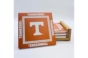 Oxbay Tennessee Mascot Volunteers Logo Drink Coasters - Set of 4 - Orange Volunteers White Ceramic Wood Cork Holder Home Office Party Tailgate Officially Licensed