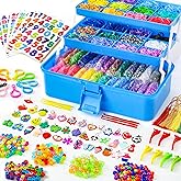 INSCRAFT 17500+ Rubber Loom Bands with 3 Layer Deep Blue Container, 28 Colors, 600 S-Clips, 352 Beads, 40 Cartoon Pendant, Bracelet Making Refill Kit for Kids