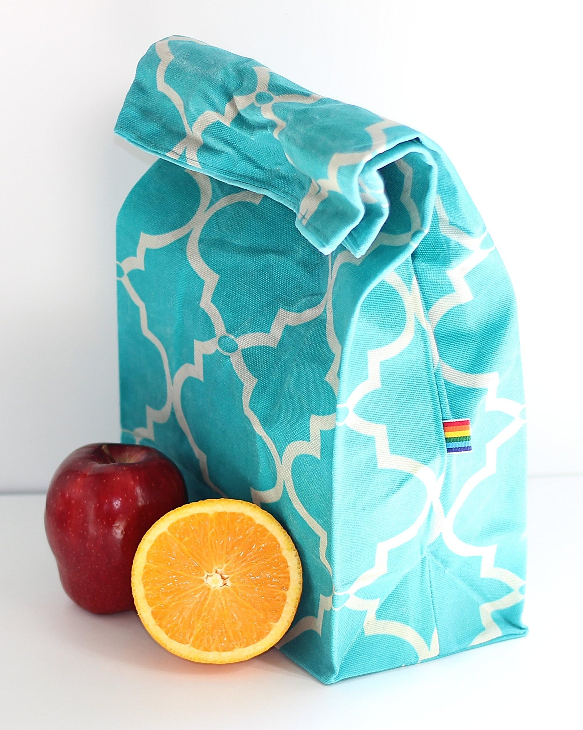 Waxed Canvas Lunch Bag Teal Turquoise Moroccan Fabric