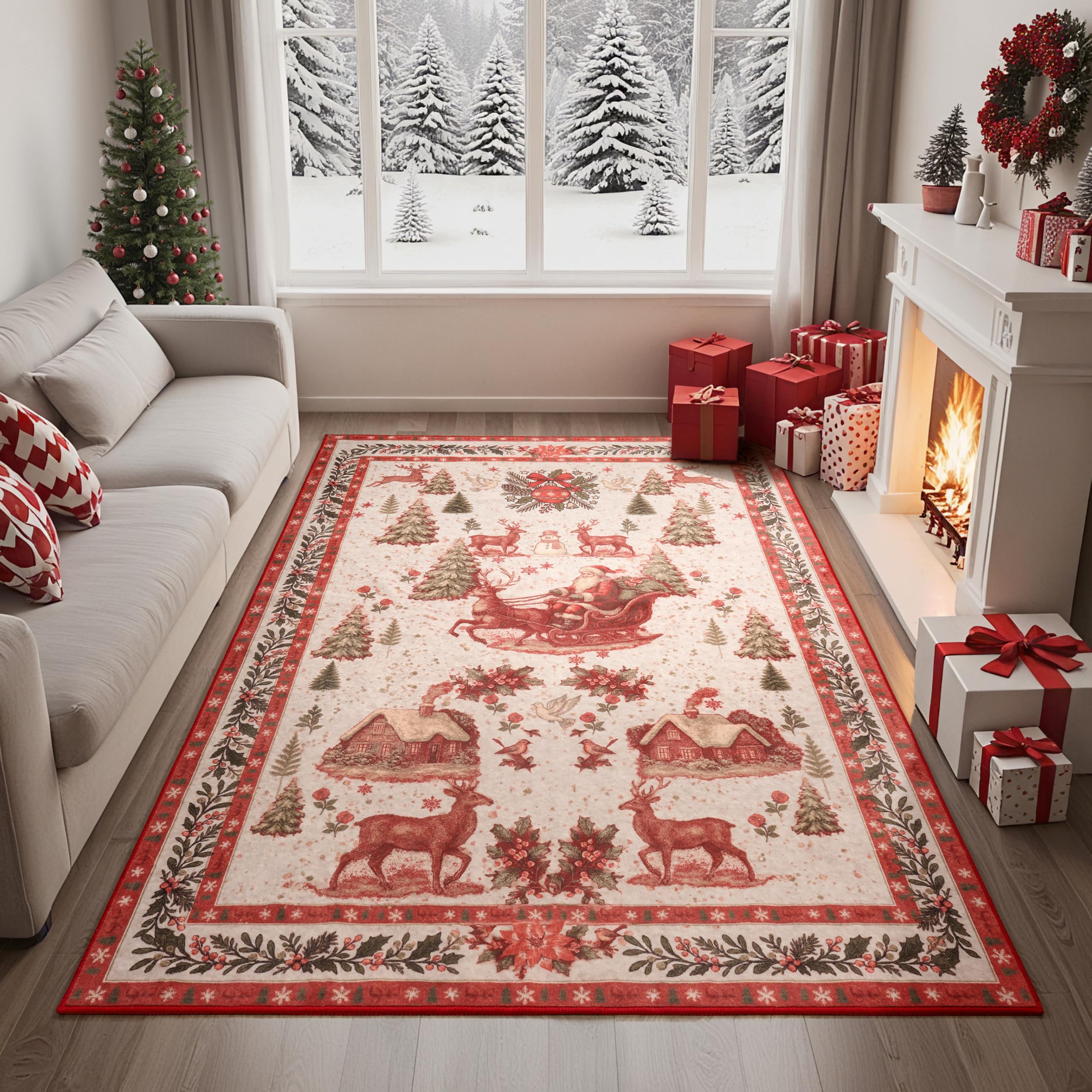 Photo 1 of ****THE SIZE IS UNKNOWN******
Joiedomi Christmas Rug ' Area Rugs for Living Room Non-Slip Washable Rug Rubber Backing Large Soft Vintage Christmas Tree Santa Claus Carpet for Bedroom Kids Nursery Dining Room Indoor 