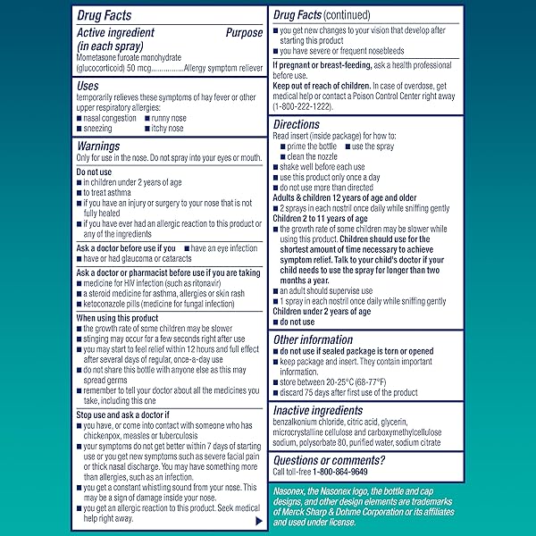 NASONEX 24HR ALLERGY NASAL SPRAY, ALLERGY + CONGESTION, NON-DROWSY RELIEF IN FULL PRESCRIPTION STRENGTH, 120 SPRAY
