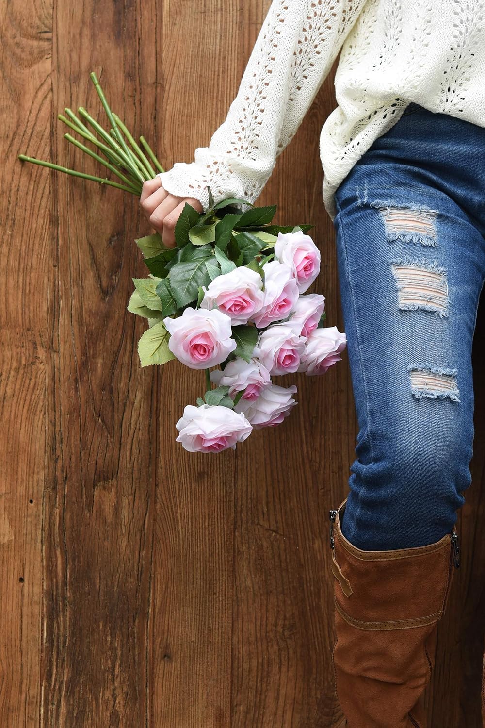 Buy Fiveseasonstuff Fake Roses Flowers Real Touch Silk White Pink Artificial Flowers 12 Stems Online At Low Prices In India Amazon In