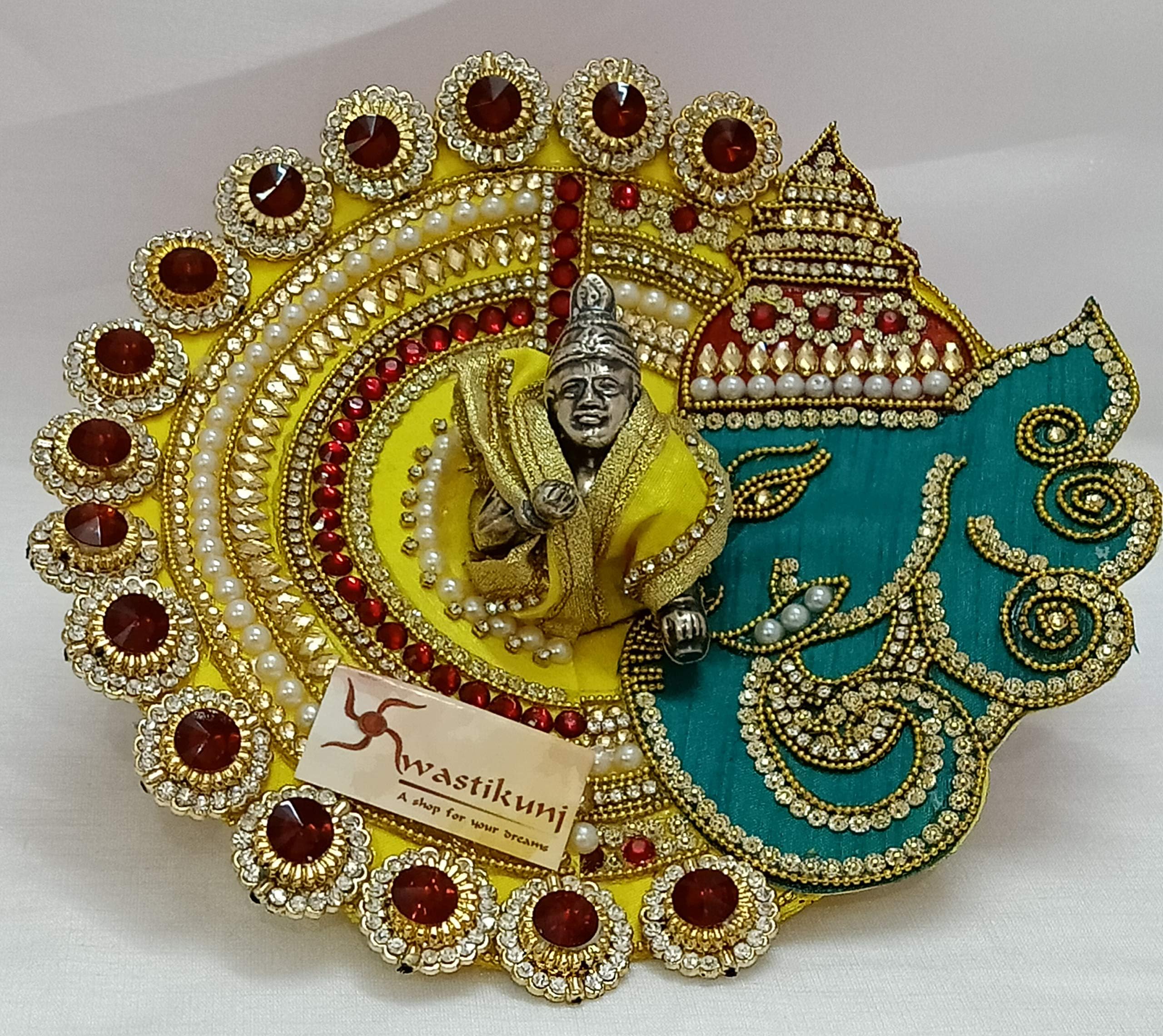 Swastikunj Laddu Gopal/Kanha Ji Handmade Designer Ganesha Dress (Yellow, Turquoise, Size: 6 no.)