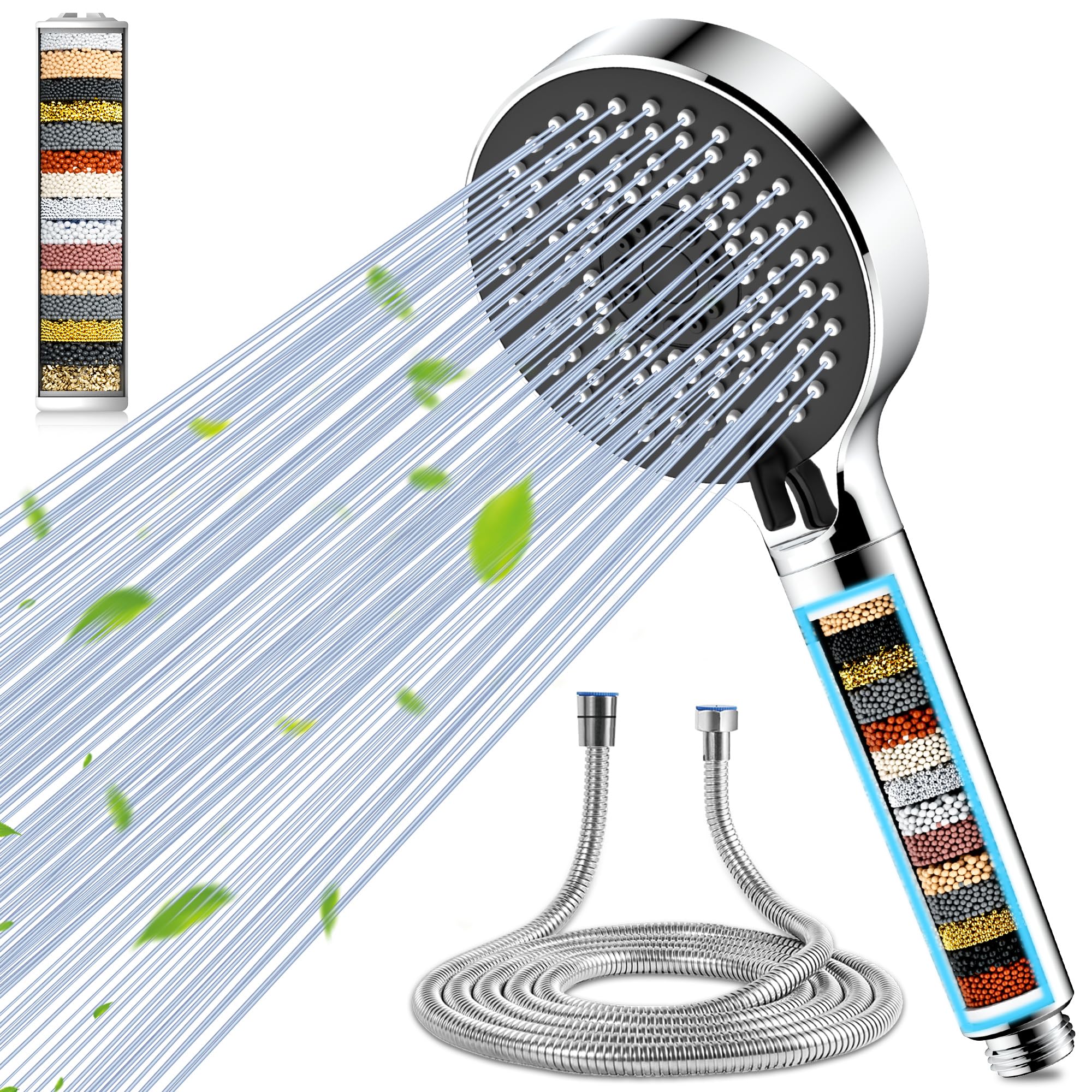 Magichome 20 Stage Filter Shower Head and Hose 1.5m, 5 Modes High Pressure Hard Water Filter Shower Head for Residual Chlorine Remove