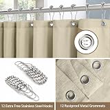Linen Shower Curtain Taupe 182x182cm with Metal Hooks view 3