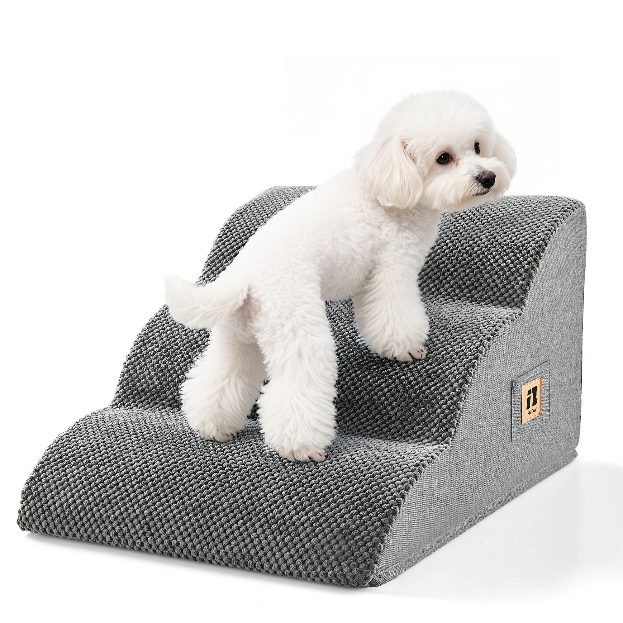 Photo 1 of IFNOW Dog Stairs for Small Dogs and Cats 11.8" H, 3-Step Sturdy Dog Steps for Couch, Sofa or Chair, High-Density Foam Pet Stairs for Puppy, Older Cats, Non-Slip Curved Pet Ramp Indoor, Grey