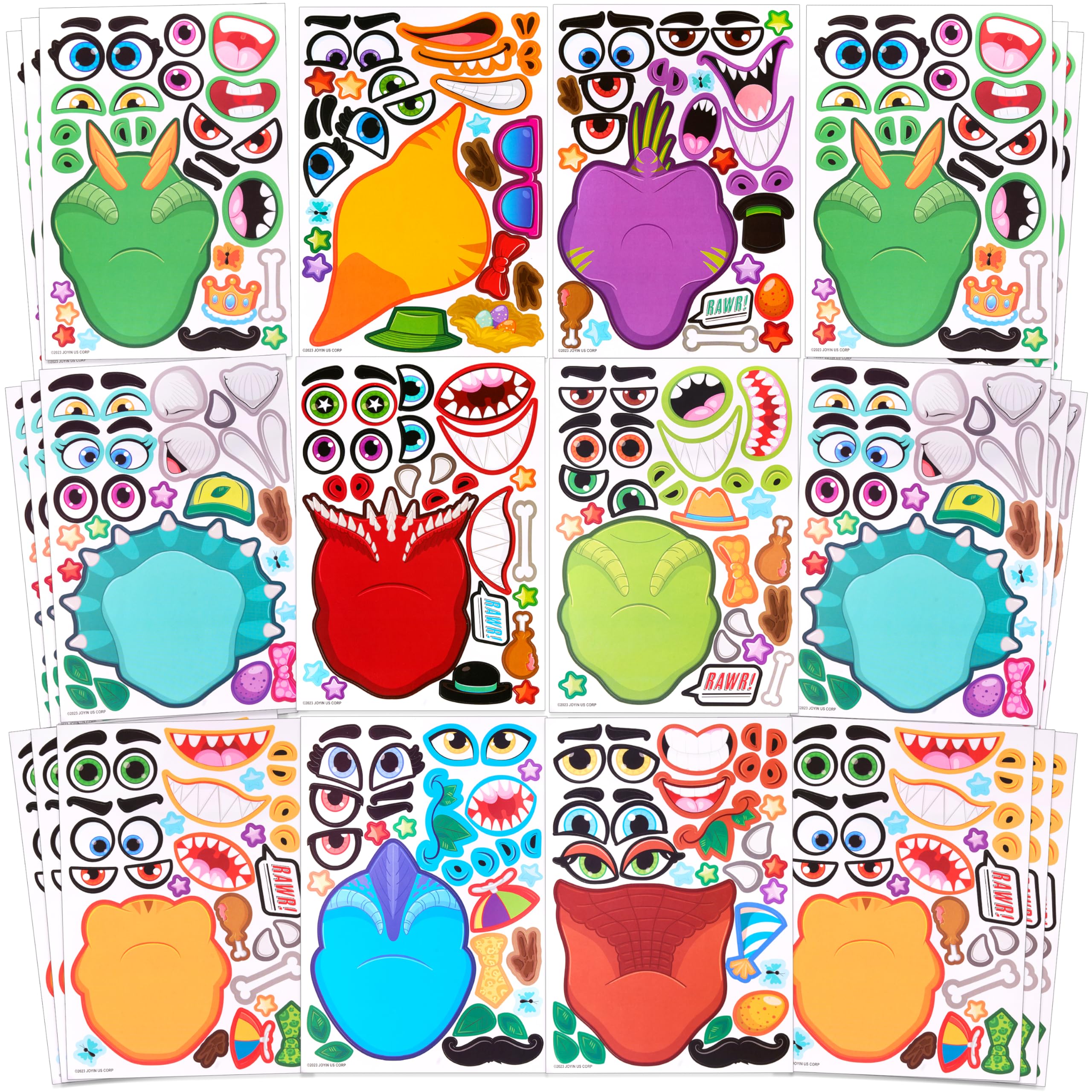 JOYIN 36 PCS Make-a-face Sticker Sheets Make Your Own Dinosaur Fantasy Animal Mix and Match Sticker Sheets for Children, Sticker Faces for Kids, Stickers for Party Bags, Kids Party Favor Supplies — image 1