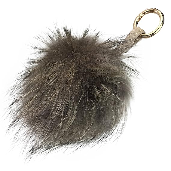 Realkontor XXL Taschenanhänger mit Lederband und Karabiner, Schlüsselanhänger Bommel Pelzbommel Pompon Pelz Fell Echtpelz