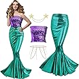 Newcotte 4 Pcs Mermaid Costume for Women Sequin Tube Top Skirt Pearl Waist and Head Chain for Halloween Cosplay