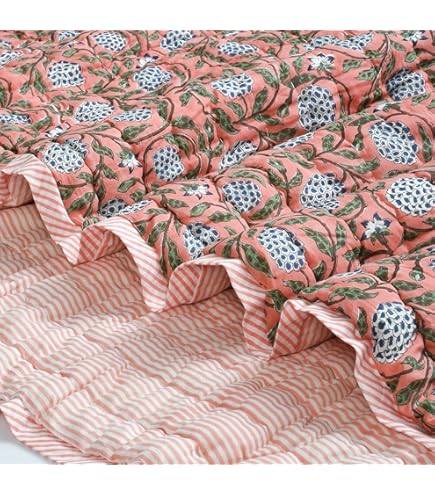 Colcha Tradicional India Hecha A Mano Con Estampado Floral Kantha