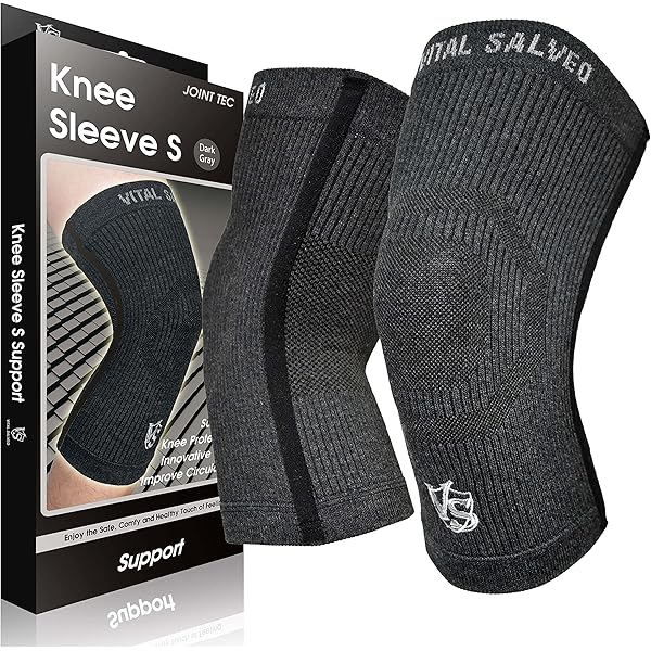 Vital Salveo Knee Compression Sleeve | Pain Relief & Swelling Recovery Brace For Sports & Daily Use - Light Grey X-Large