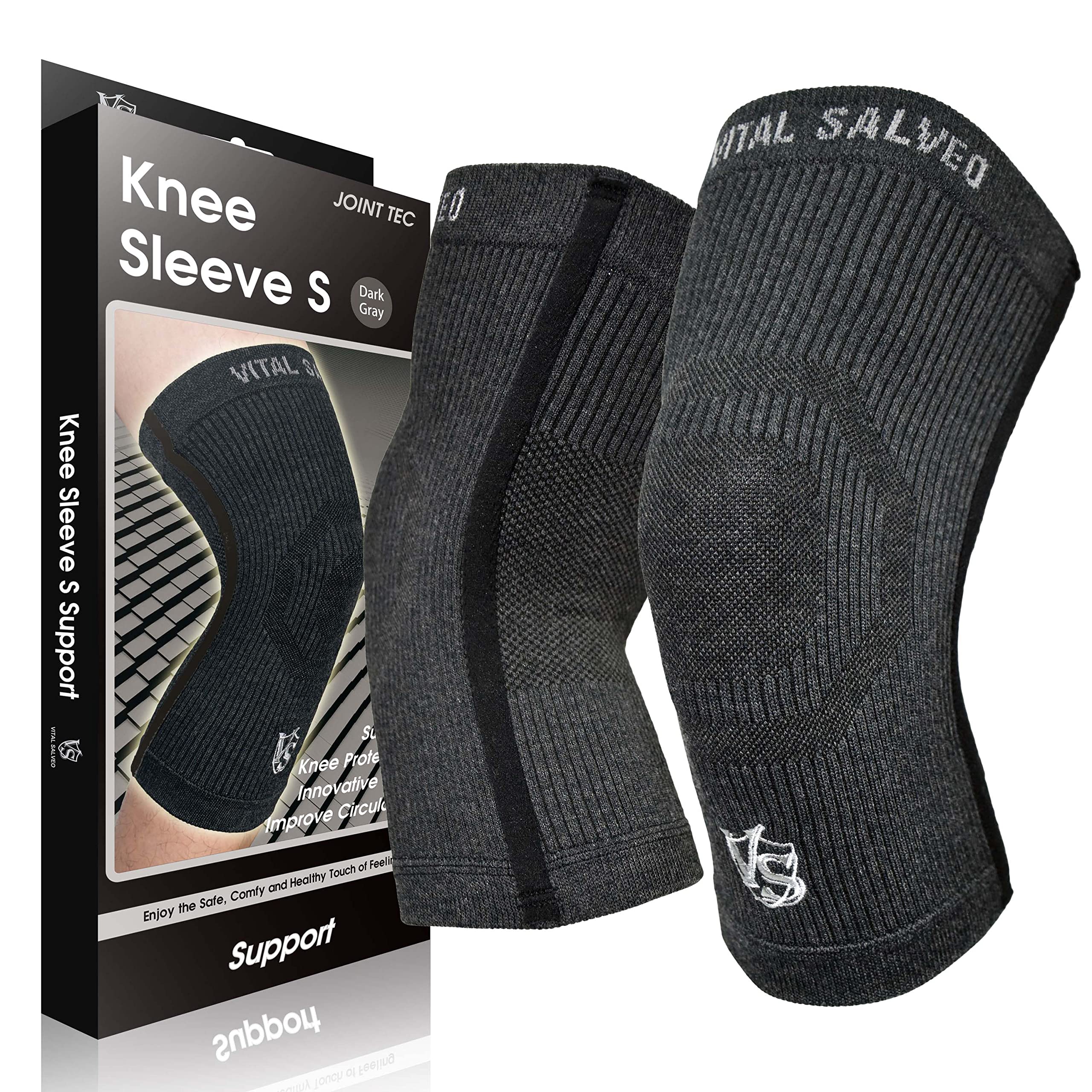 Vital Salveo-Knee Support Brace, Compression knee sleeve of Singular Support with Germanium and Bamboo Charcoal for Pain Relief, Sports and Daily wear(1Pair)-Dark Grey- XXX-Large