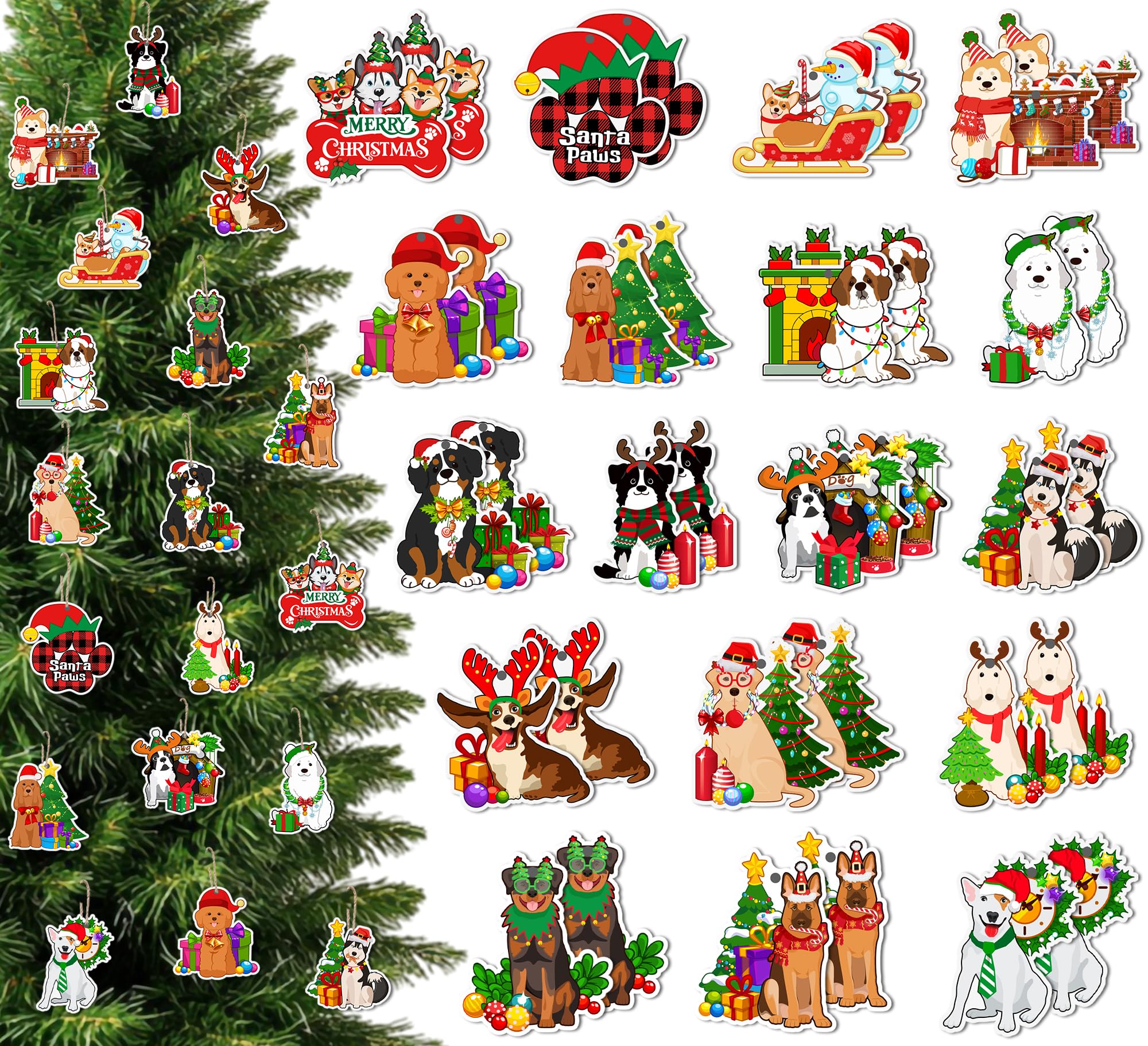 Photo 1 of 36Pcs Dog Christmas Ornaments Tree Hanging Double Sided Funny Cute Dog Christmas Decorations Tree Ornaments for Xmas Winter Party Supplies