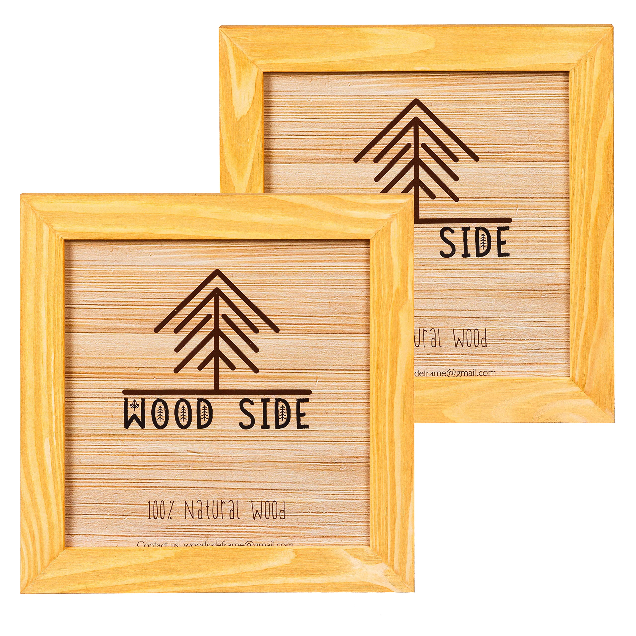 Rustic Wooden Square Picture Frames 8x8 - Set of 2 - 100% Natural Solid Eco Wood with Real Glass for Wall Mounting and Tabletop Photo Frame - Yellow