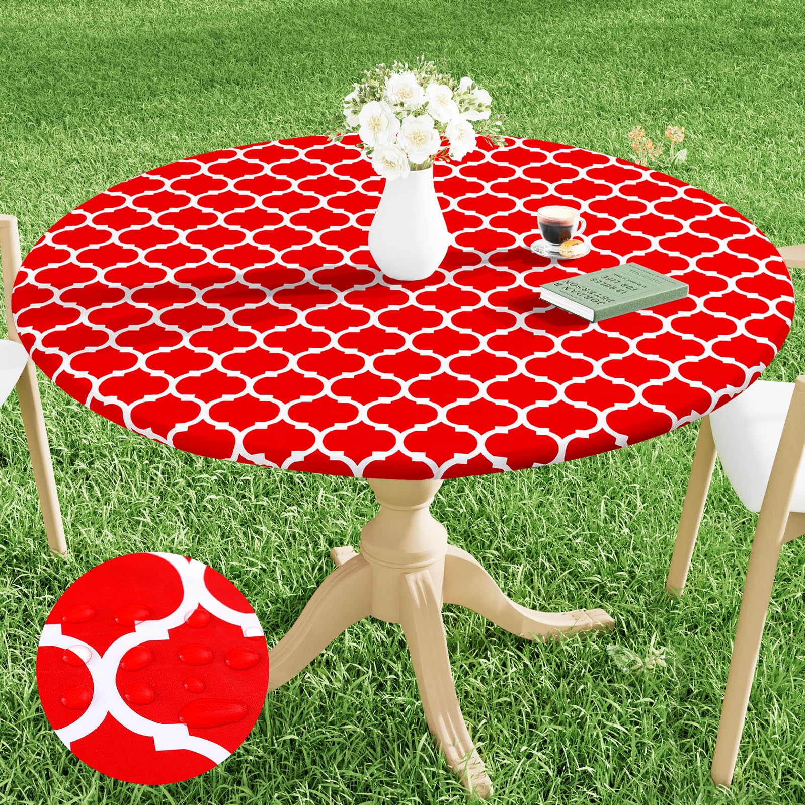 smiry Round Picnic Tablecloth, Waterproof Elastic