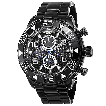 Akribos XXIV Extremis Mens Casual Watch - Engraved Vertical Lines Dial Chronograph Quartz Alloy Strap Black