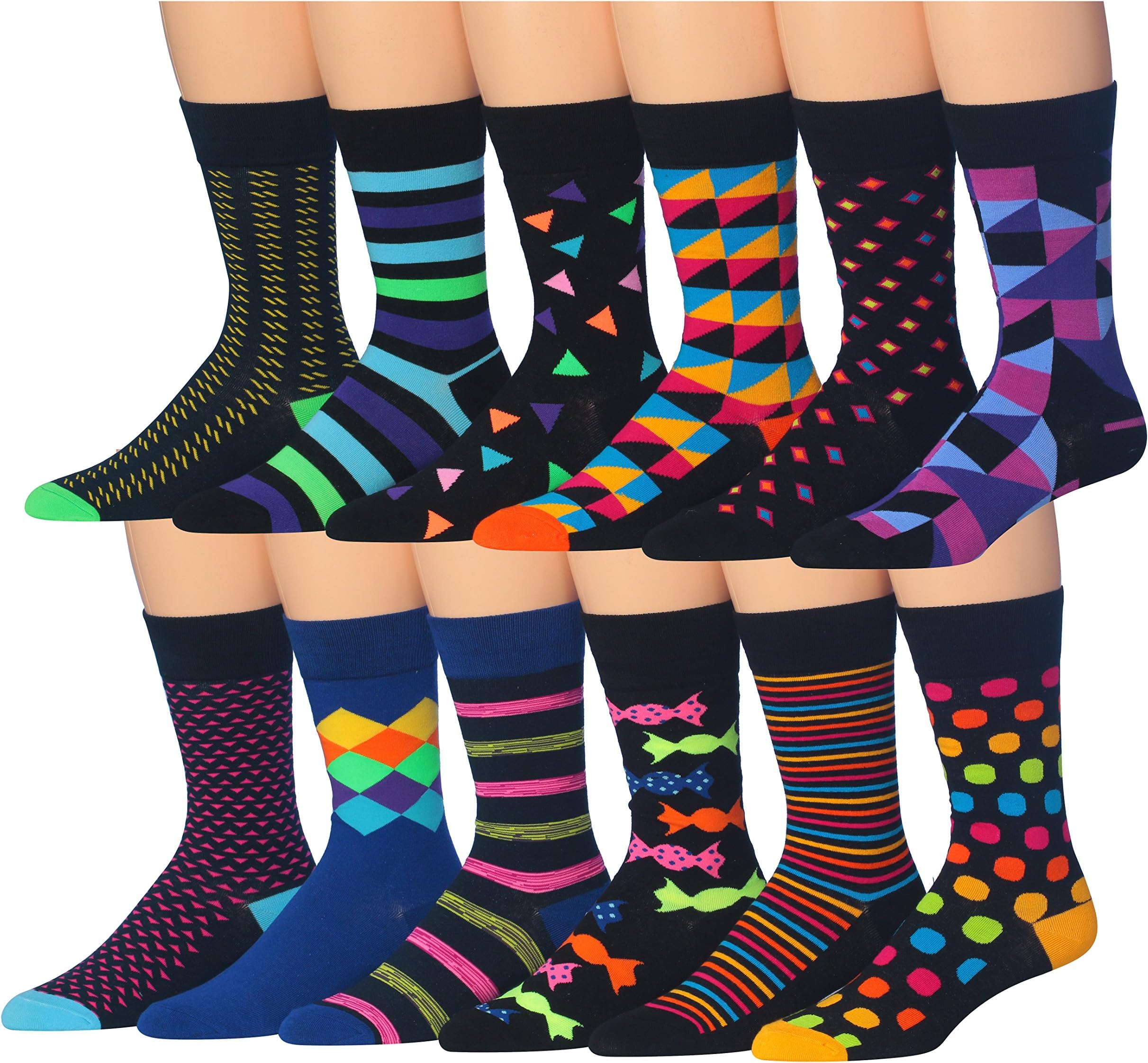 Colorfutย Men's 12 Pairs Soft Cotton Blend Colorful Funky Gift Box Dress Socks