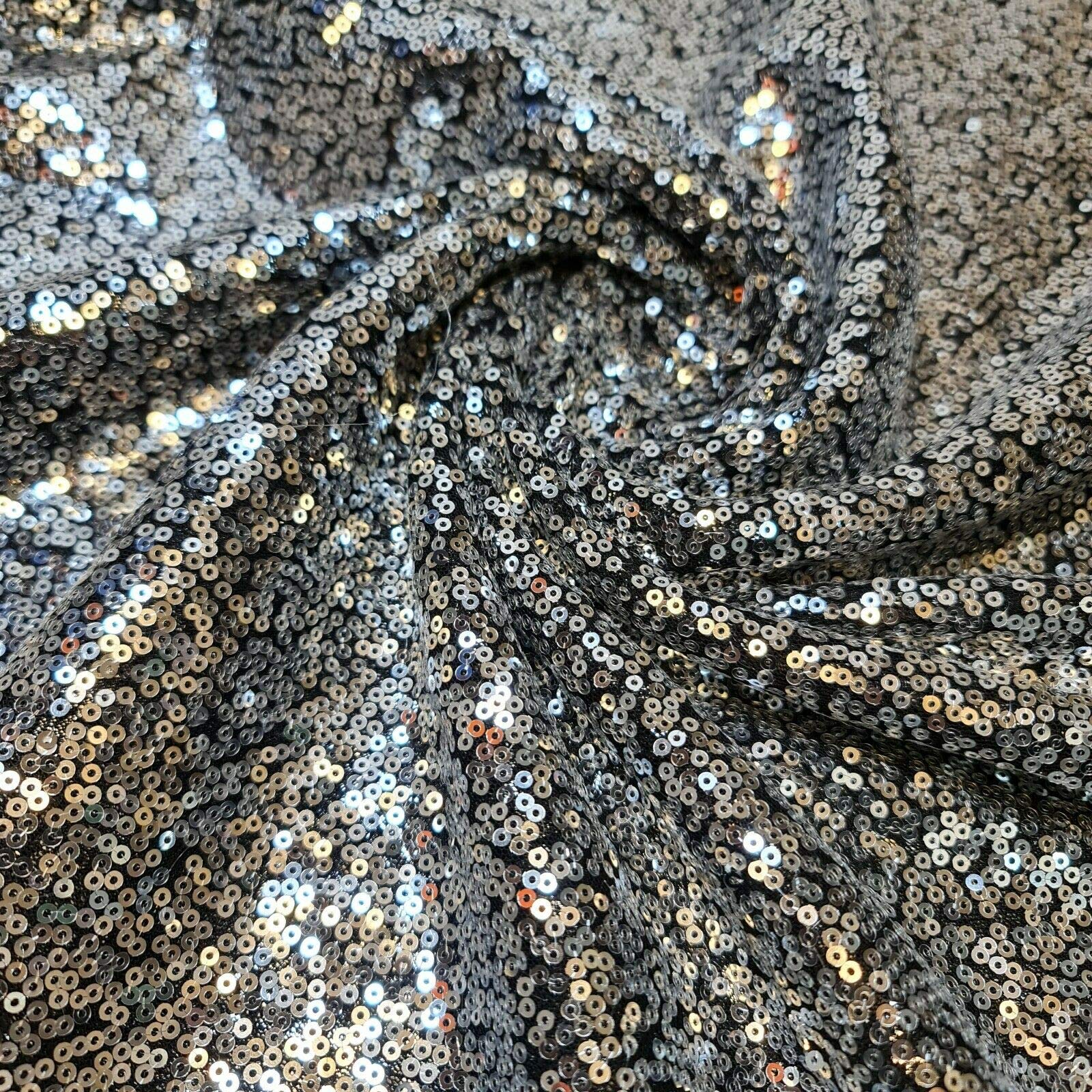 Sparkly Sequin Shiny Bling Decorations Dress Craft Fabric Material 58" Net with - 130cm Wide Sold As 1 Meter Pre - Cut Lengths (Silver/Black)