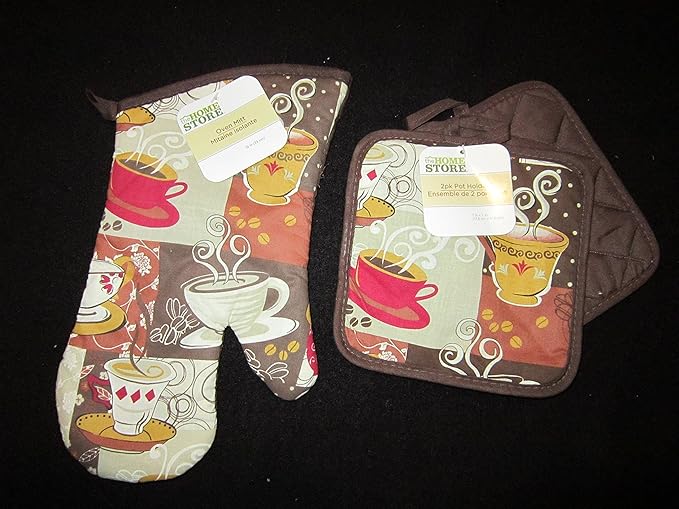 Coffee Cups Oven Mitt and 2 Matching Pot Holders 2 Home