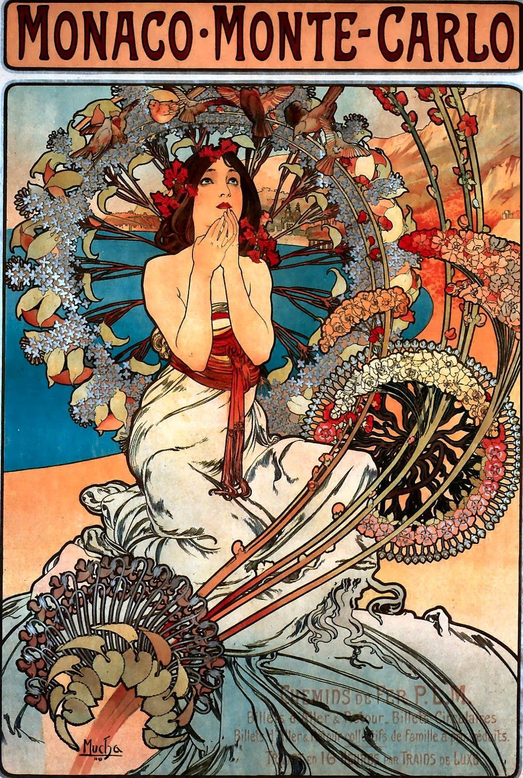 Alphonse Mucha 16.5 x 11" Monaco Monte Carlo Print", Stunning Reproduction Art Nouveau Picture Ready To Frame; Poster A3 Size