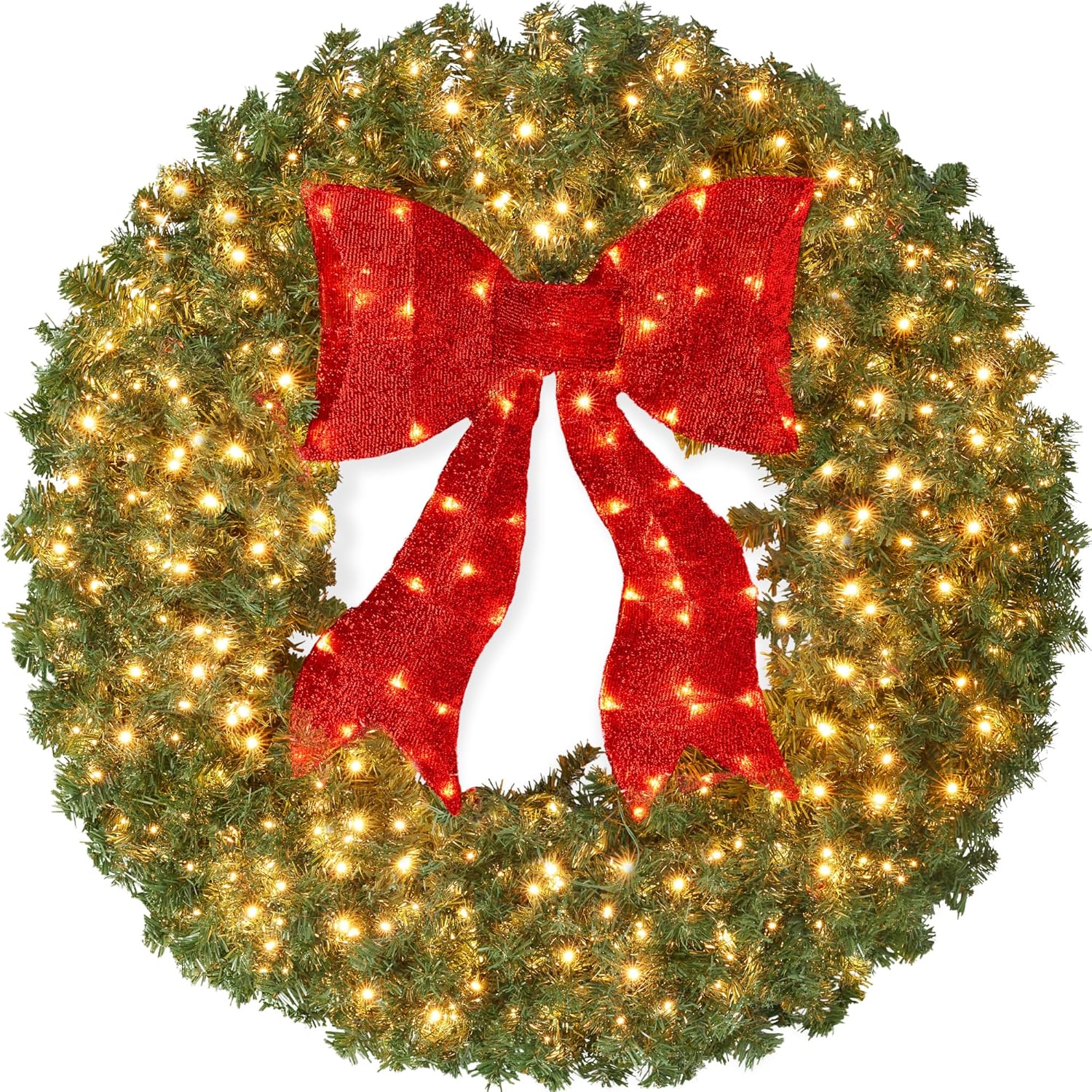 Wreaths, Garlands & Swags - Best Choice Products 60in Large Artificial Pre-Lit Fir Christmas Wreath Holiday Accent Decoration for Door, Mantel w/Red Lighted Bow, 375 LED Lights, 930 PVC Tips, Power Plug-in