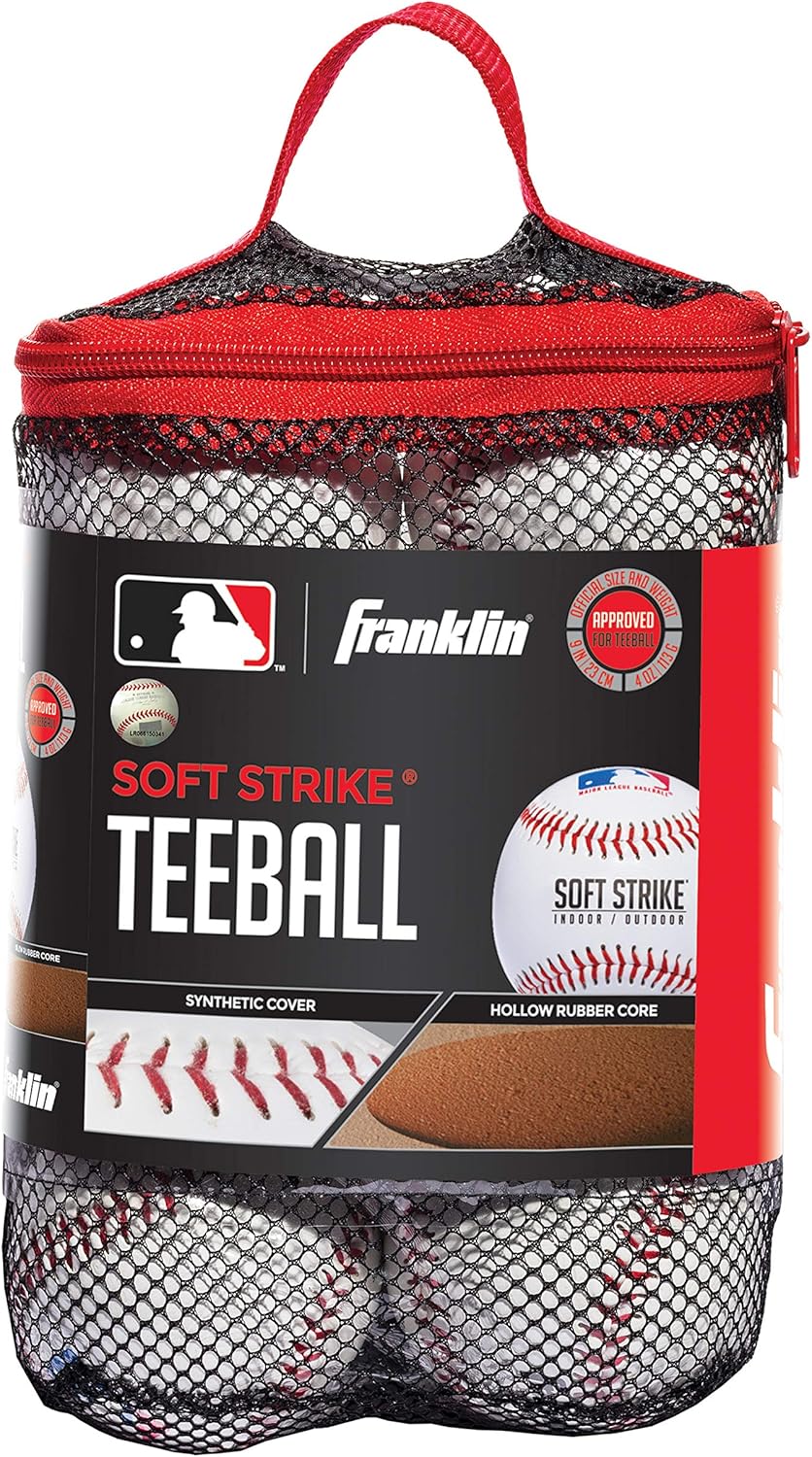 Franklin Sports Soft-Strike Teeball - Official Size and Weight Approved For Teeball - Hollow Rubber Core Technology For Safety - MLB Teeball Ball For Indoor/Outdoor Use - Pack of 6 : Sports & Outdoors