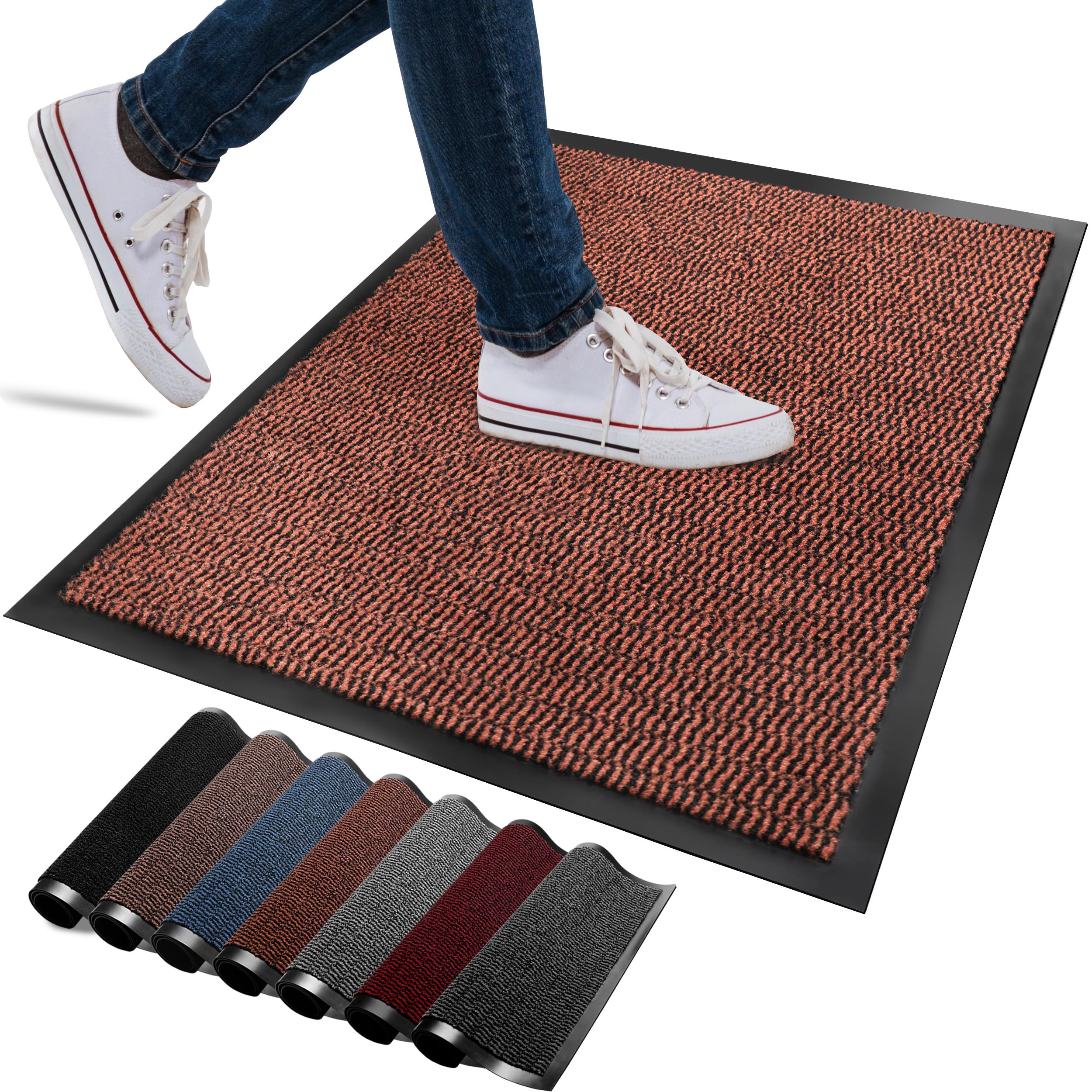 FB FunkyBuys Washable Door Mats Indoor & Outdoor - Non-Slippery Heavy Duty Doormats Indoor - Highly Absorptive Rubber Door Mat - Perfect for Kitchen, Home and Hotel Entrance (Rust, 60x90 CM)