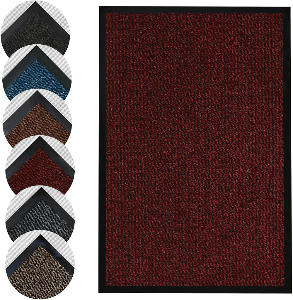 Homatz Indoor Door Mat Heavy Duty Rubber Non Slip Washable 40x60cm Red
