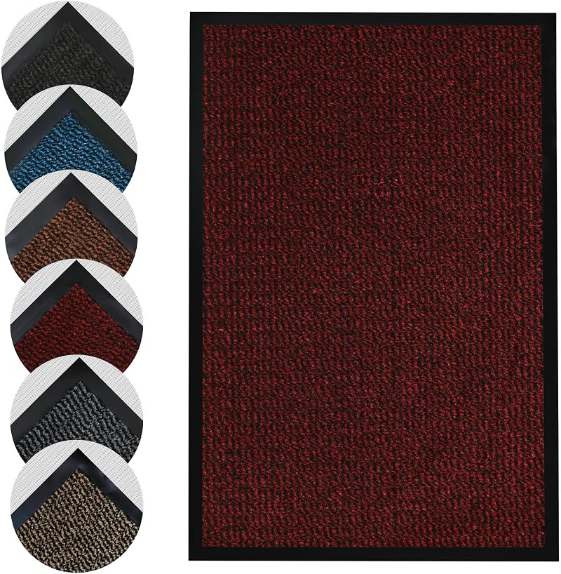 Homatz Indoor Door Mat Heavy Duty Rubber Non Slip Washable 40x60cm Red