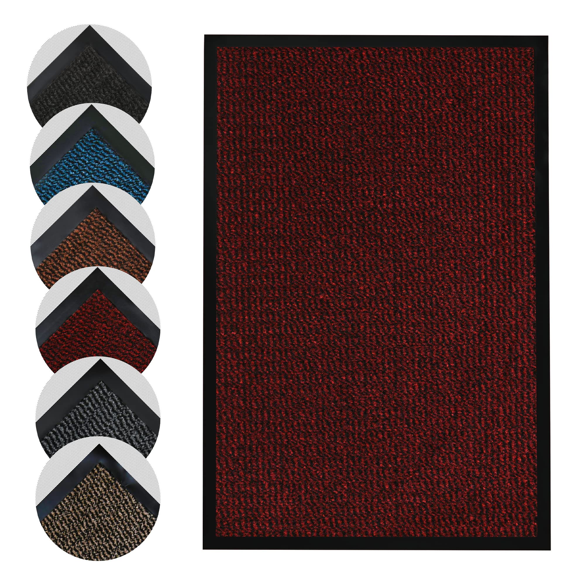 Homatz Indoor Door Mat - Heavy Duty Rubber, Floor and Kitchen Mats - Non Slip, Washable and Dirt Trapper Doormats Super Absorbent Multicolor Barrier Matts (Red, 40x60cm) — image 1