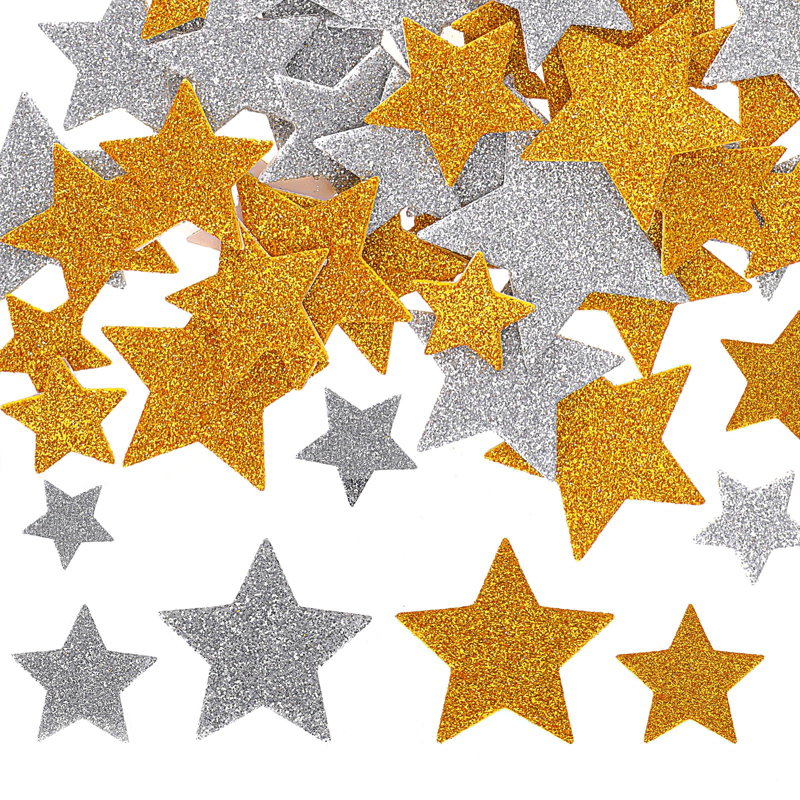 Photo 1 of 200 PCS Glitter Foam Stickers, Gold Silver Foam Star Stickers Self Adhesive Glitter Foams Sticker, Gold Star Sticker Large Decals Decorations Supplies for Scrapbooks, Crafts and Cards