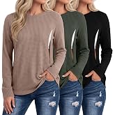 Neer 3 Pack Women's Nursing Hidden Zipper Long Sleeve Shirts | Easy Breastfeeding Tops, Crew Neck Sweatshirts, Waffle Knit Fabric, Daily Loungewear Pullovers, for Postpartum Mom
