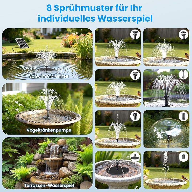 12W Solar Springbrunnen mit 5000mAh Reserveakku bis 600L Teiche