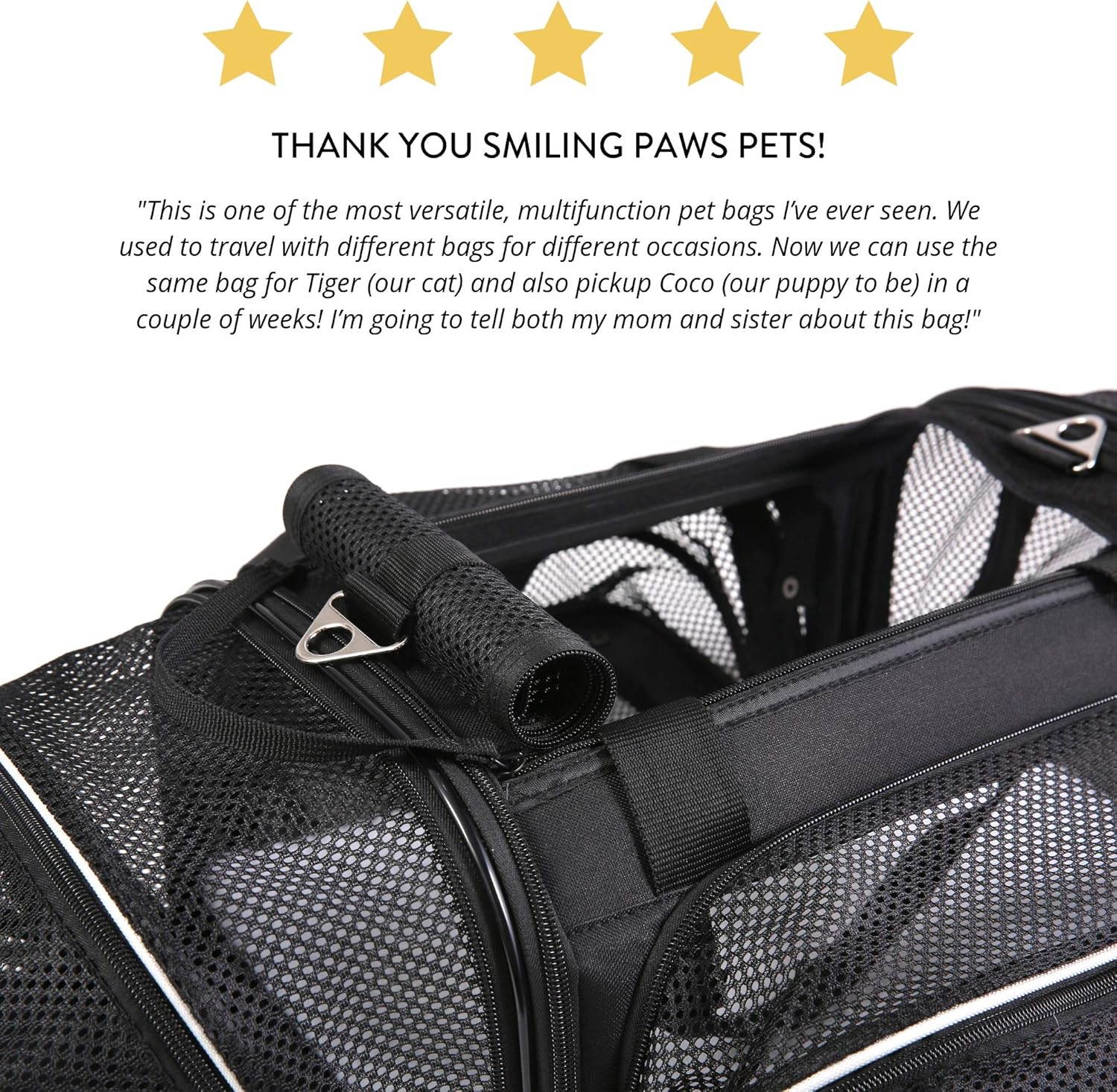 Smiling Paws Pets 4-Way Expandable Airline Approved Soft Sided Pet Carrier, Pet Travel TSA Carrier Bag for Cats, Puppies & Animals, Collapsible Kennel, Airplane, Car & Train Travel, 17x11x9 L/W/H (XS) : Pet Supplies