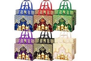 Yoojahow 12 Pcs Eid Mubarak Gift Bags with Handles 12.6 x 9.8 x 6.7 Inch Large Reusable Ramadan Tote Bags Eid Mubarak Non-Woven Treat Goodie for Gifts Wrapping Shopping Ramadan Party Supplies