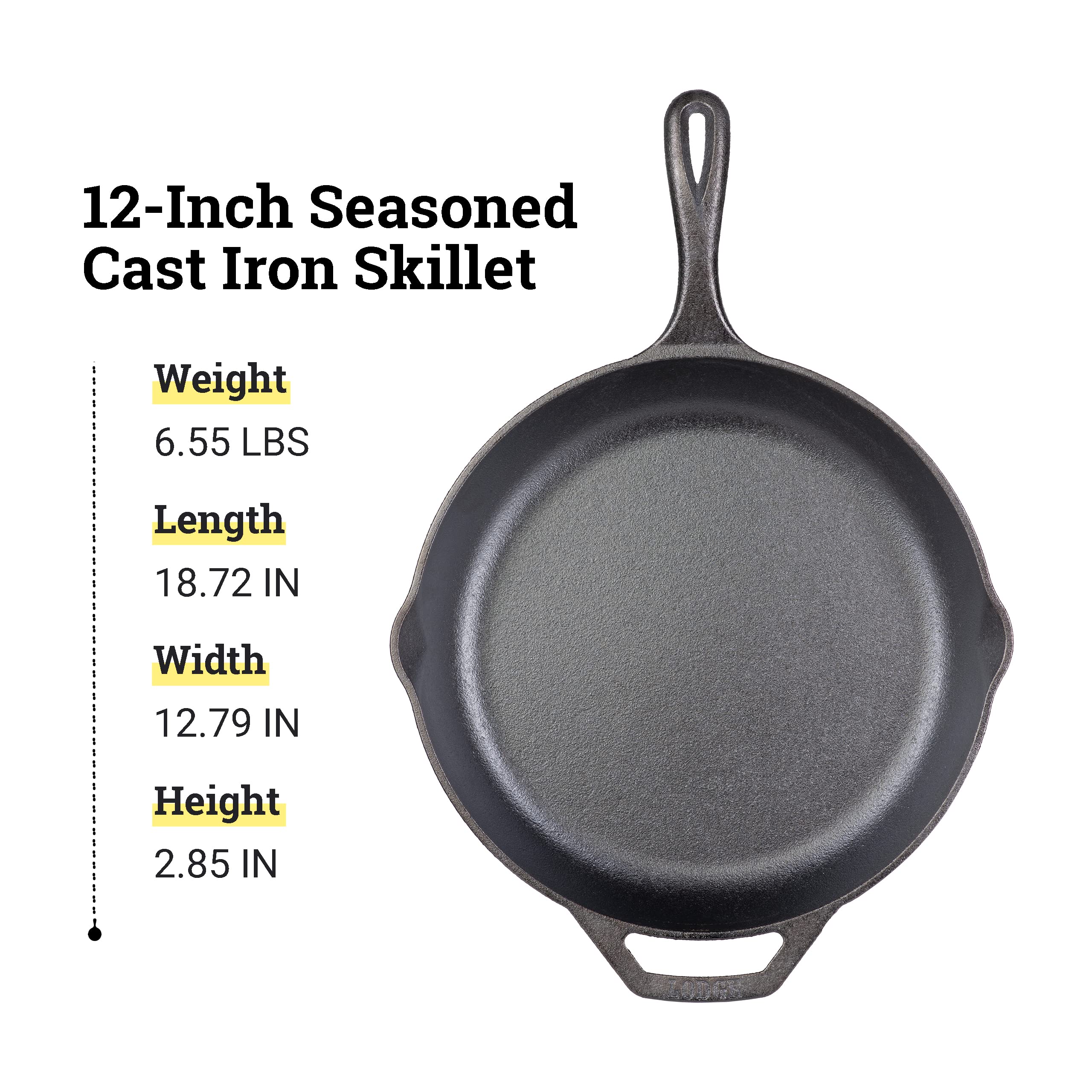 Lodge Chef Collection 12Inch Cast Iron Skillet Cast Iron Pan for