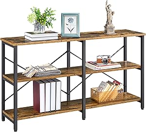 YAHEETECH 55 Inch Console Table with Storage Shelves for Entryway, 3-Tier Industrial Sofa Table with Storage, Narrow Console Table with Bookshelf for Living Room/Bedroom, Easy Assembly
