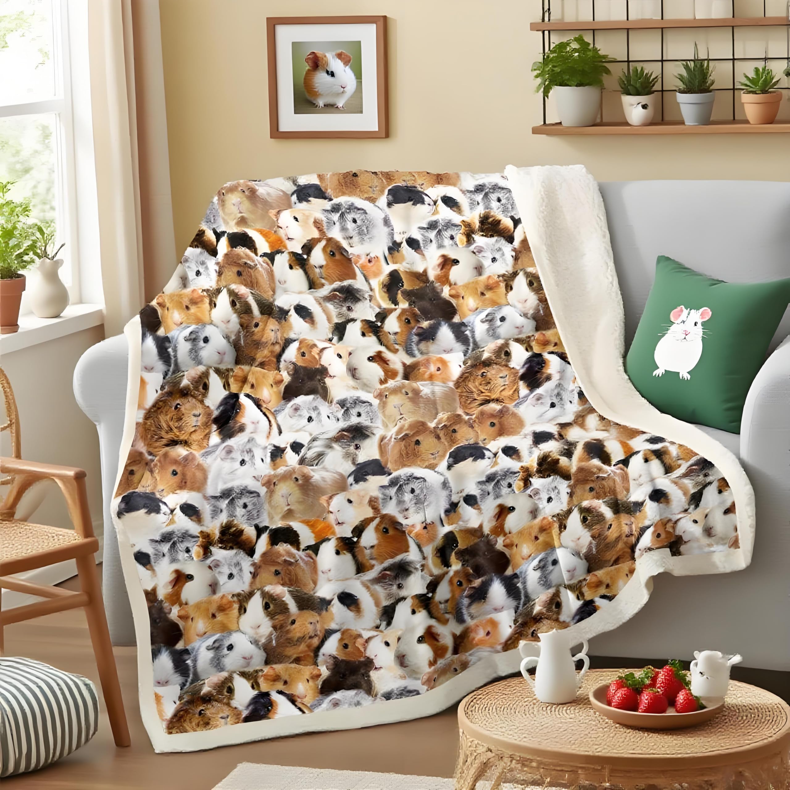 Loussiesd Kids Guinea Pig Fleece Blanket Children Cute Cavy Animal Sherpa Throw Blanket for Bed Sofa Couch Lovely Funny Pet Fuzzy Blanket Boys Girls Soft Warm Plush Flannel Blanket Double 60x79 Inch