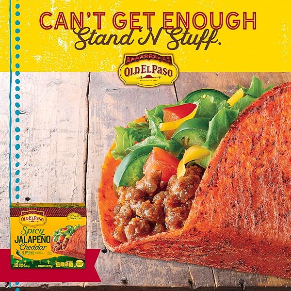 OLD EL PASO SPICY JALAPENO CHEDDAR FLAVORED STAND ‘N STUFF TACO SHELLS, GLUTEN FREE, 10 CT, 5.4 OZ