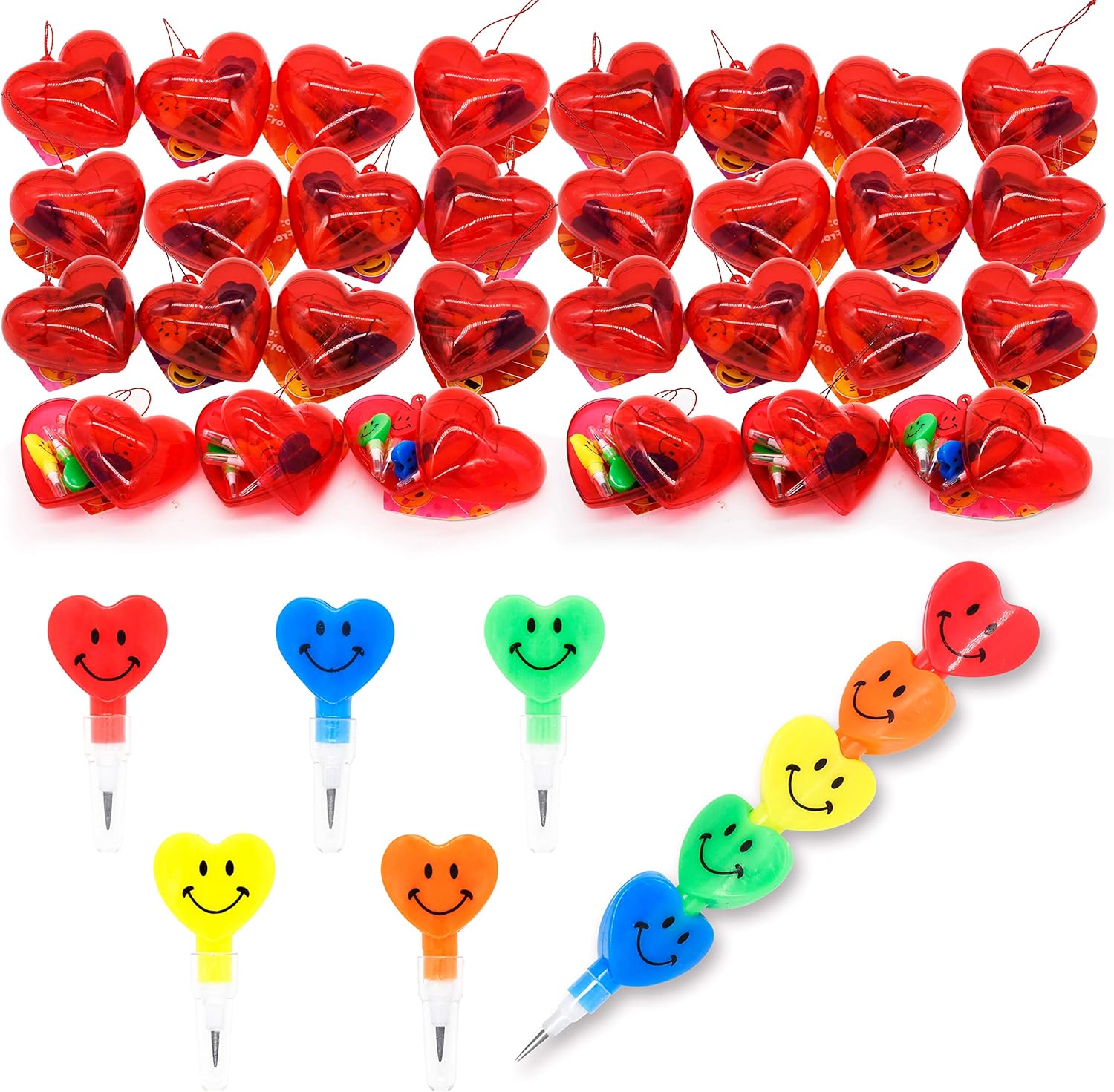 JOYIN 28 Valentines Day Pre Filled Hearts with Valentine Cards Filled with Heart Pencils for Kids Valentine Classroom Exchange, Valentine Party Favors, Gift Exchange, Game Prizes: Toys & Games