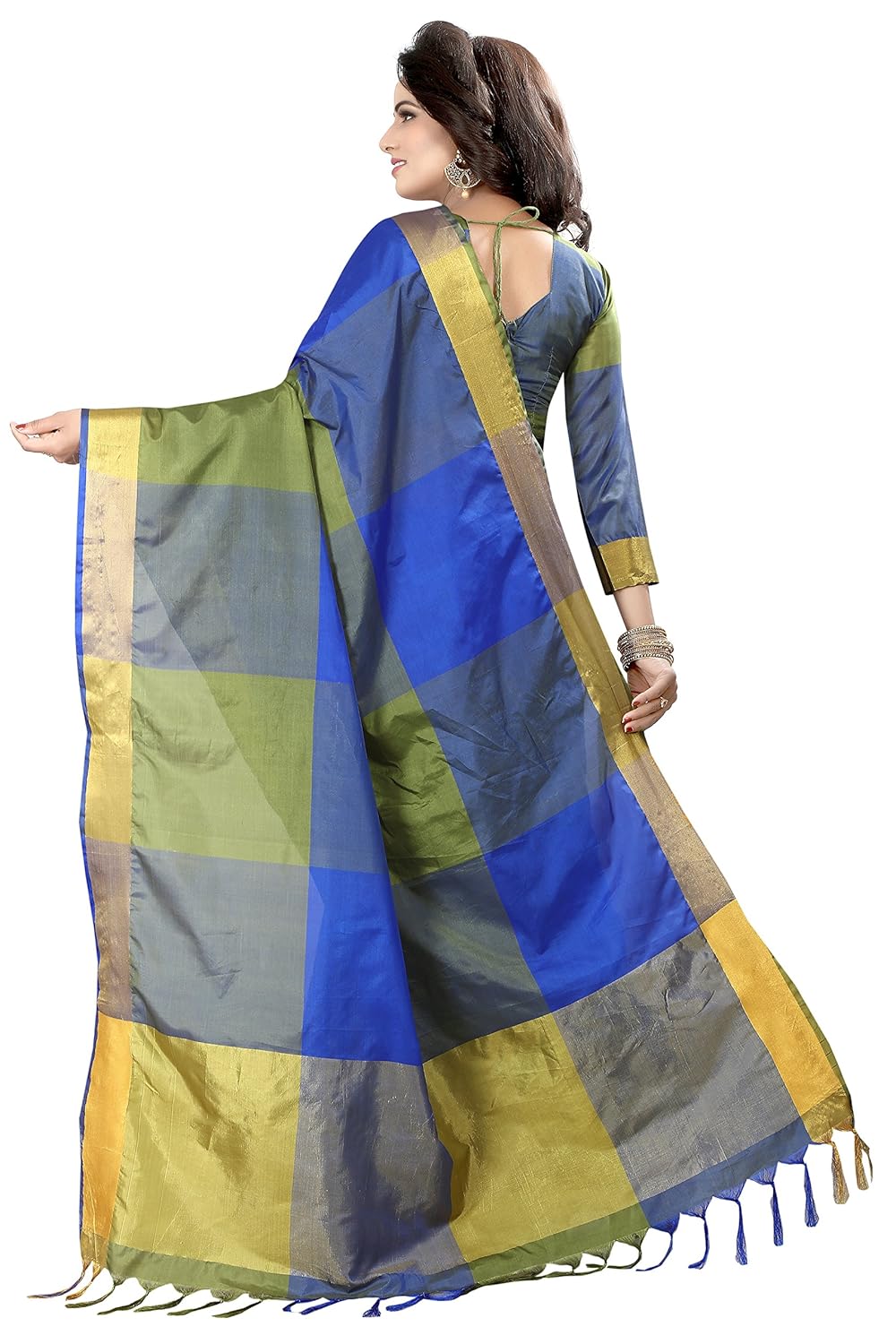 perfectblue cotton silk saree with blouse piece