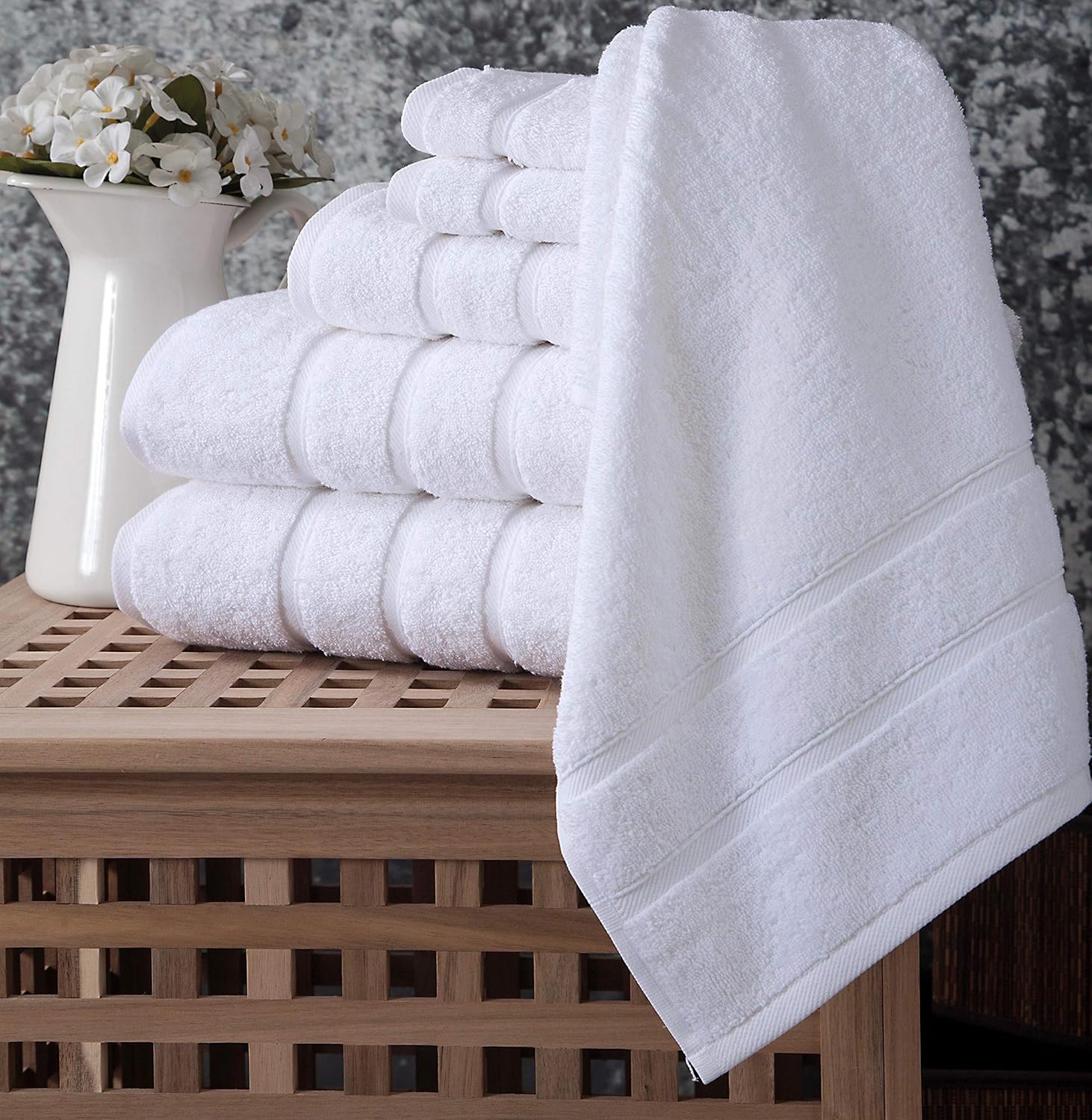 UpThrone Turkish Cotton White Bath Towels Set - Bathroom Towels - Turkish Bath Towel Set for Bathroom - Turkish Cotton Bath Towels Set of 6: Kitchen & Dining