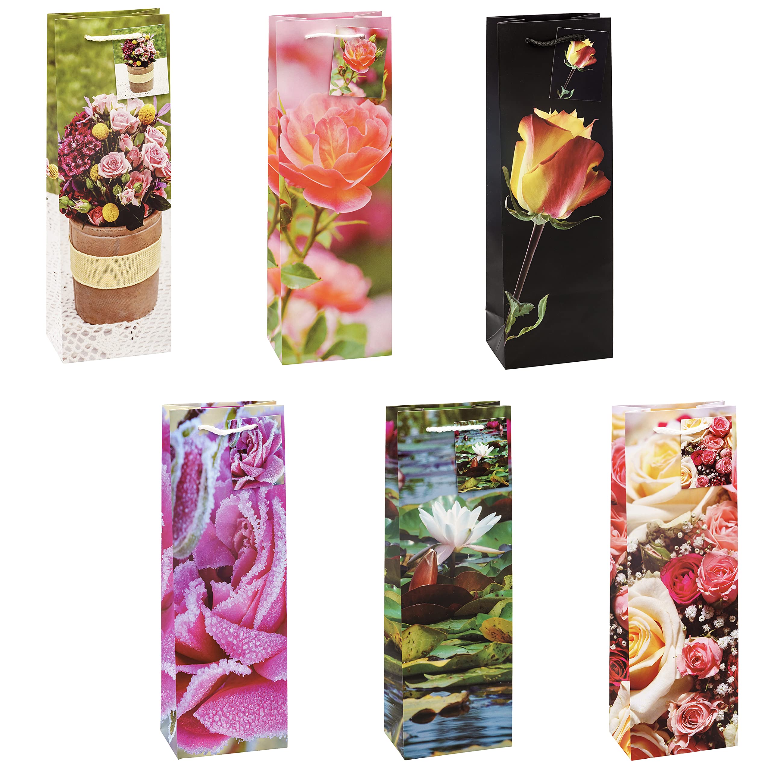 TSI 84285 Gift Bags Roses, Pack of 12, Size: Bottle (4.5 x 3 x 14 inch)