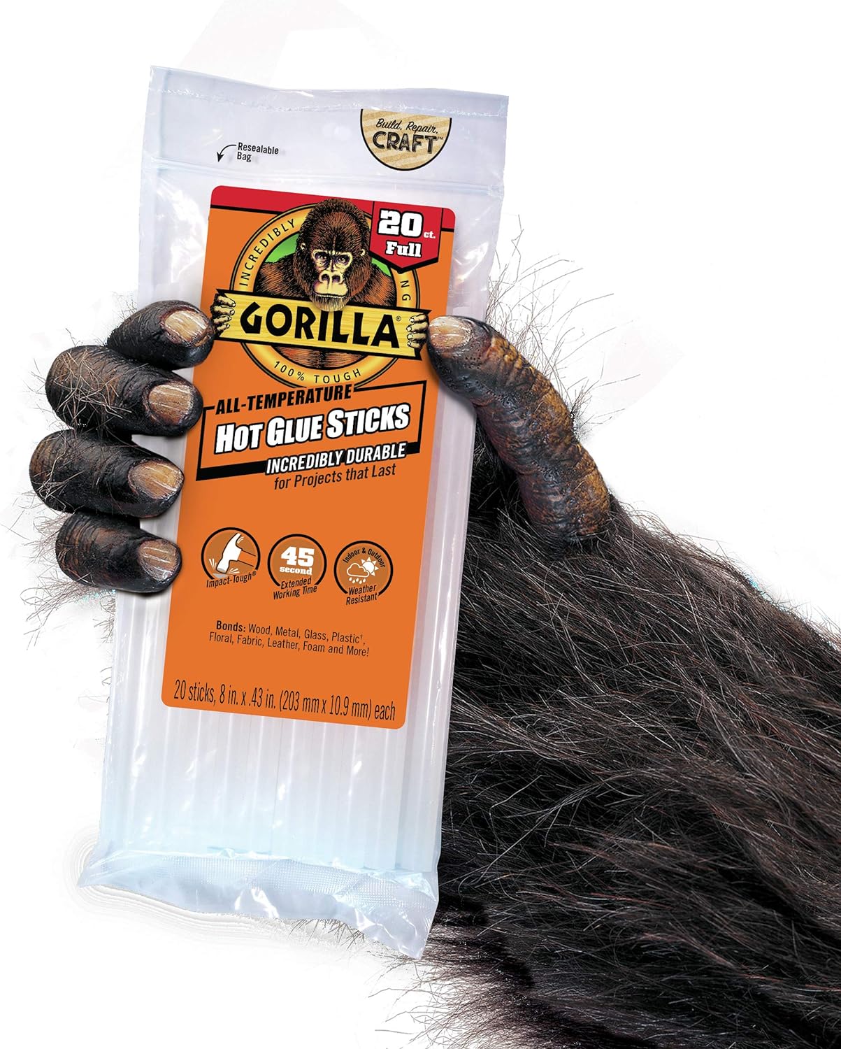 Gorilla 3034518 Hot Glue Sticks, 4 in. Full Size, 45 Count, 1-Pack: Home Improvement