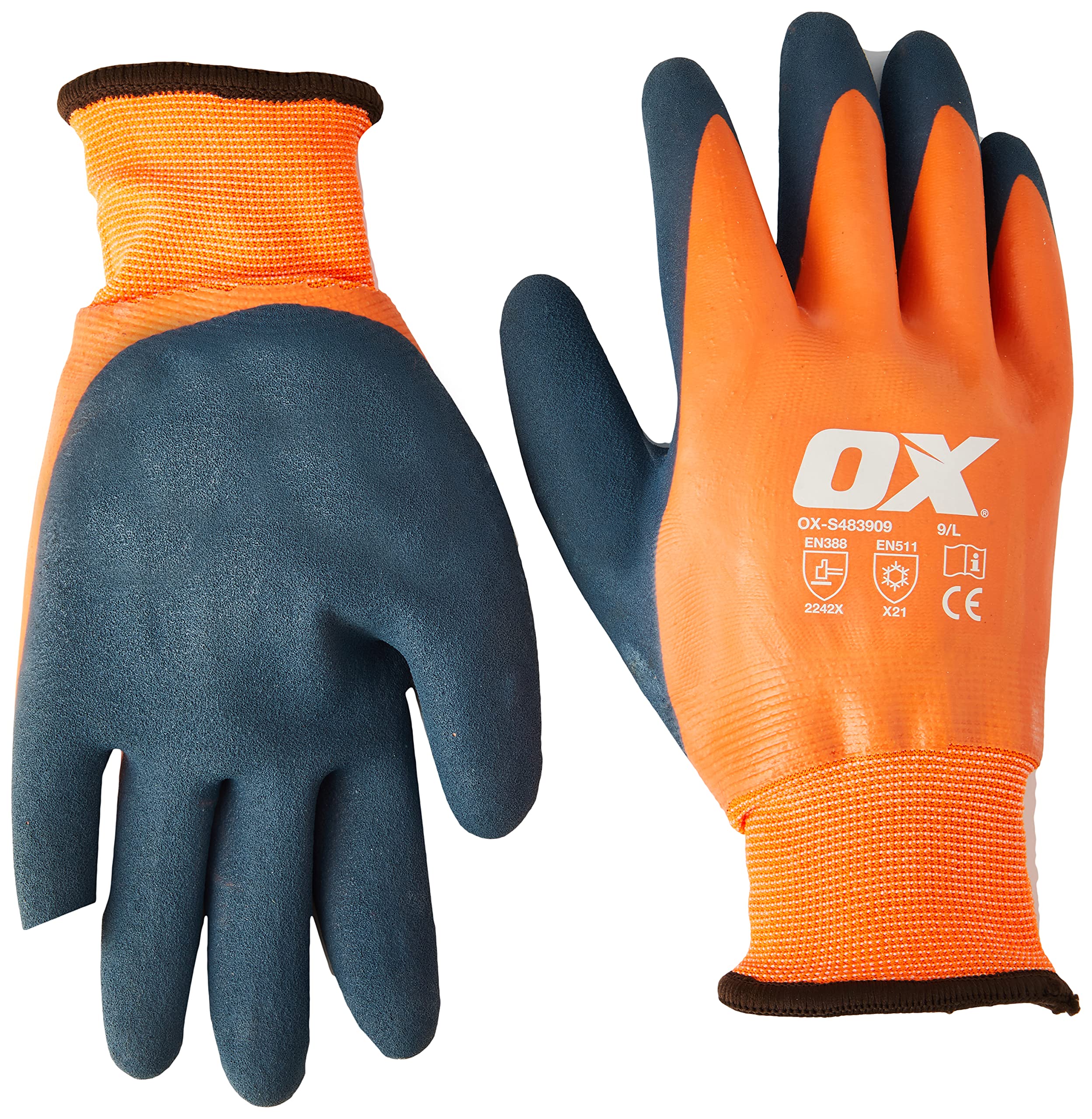 OX Waterproof Thermal Latex Glove Size 9 / Large, Orange/Blue